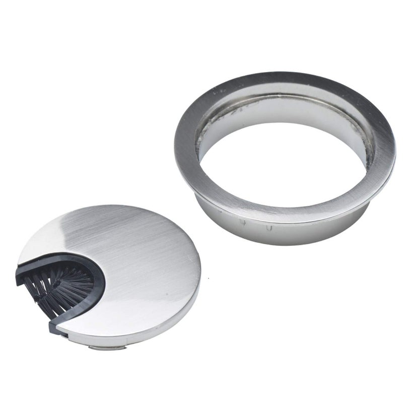 Desunia Satin Nickel Metal Cable Grommet | 2 Piece "Lock in" Feature with "Brush" Opening for Management of Office & Computer Desk Wires | 60mm (2 3/8") Hole Opening | 1 Pack - Image 2